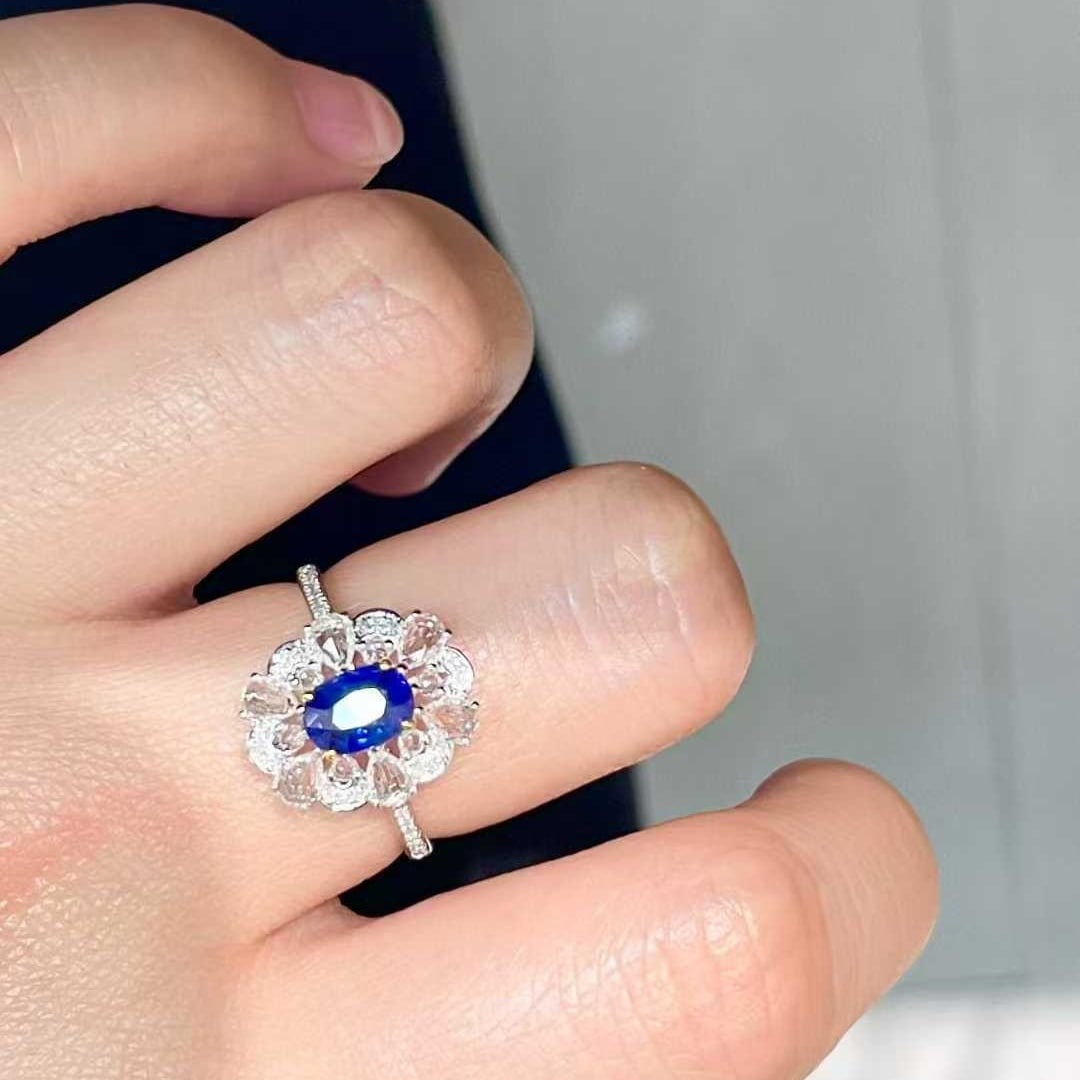14k Gold 1 Ct Natural Sapphire & Diamond & Sapphire Ring - 4