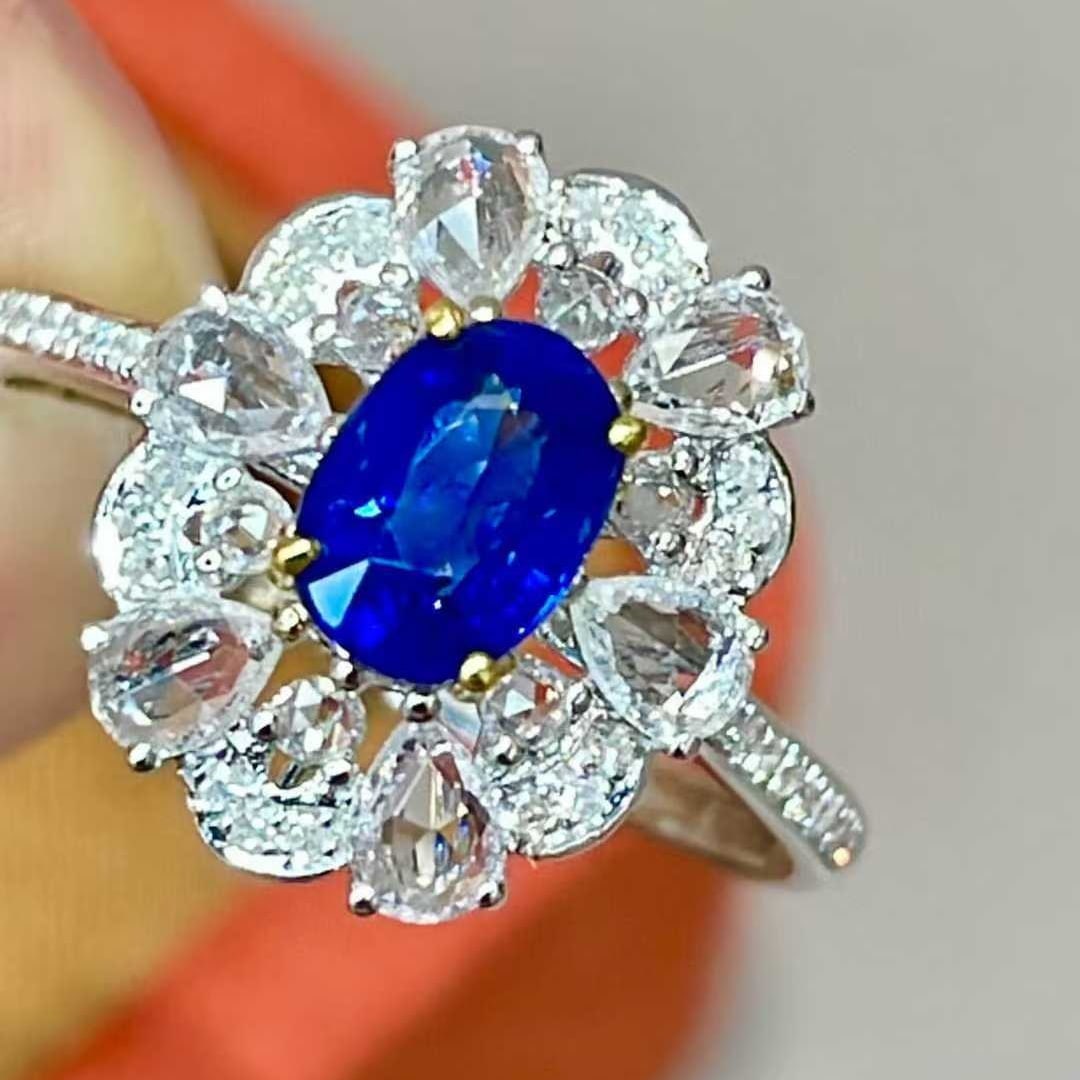 14k Gold 1 Ct Natural Sapphire & Diamond & Sapphire Ring - 5