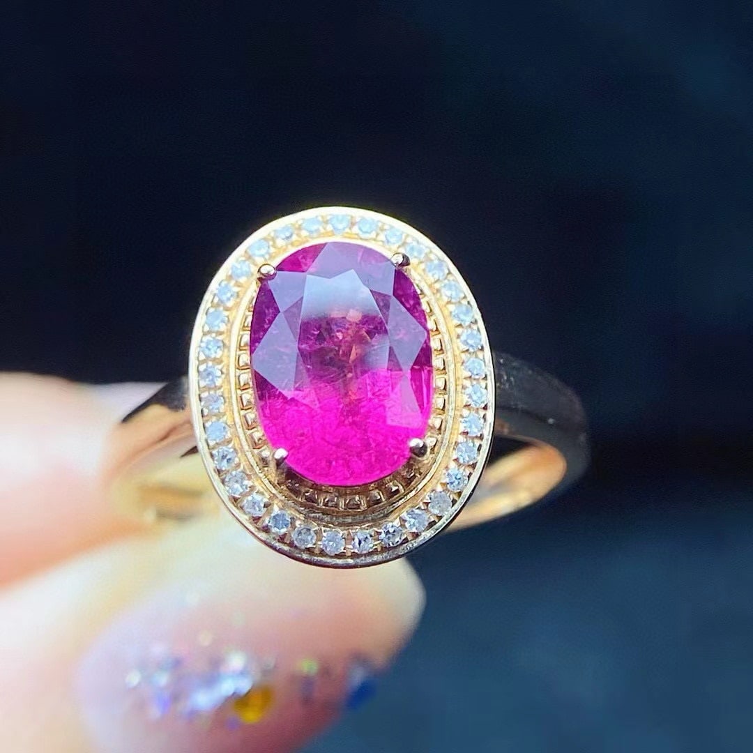 14k Gold 1.75 Ct Natural Tourmaline & Diamond Ring: Ref:231036163 // gold content:14k gold // ring size:7. 25us // // main gemstone:tourmaline // shape:oval // carat weight:1. 75ct // color:red // treatment:natural // // adjacent gemstone 2 : diamond