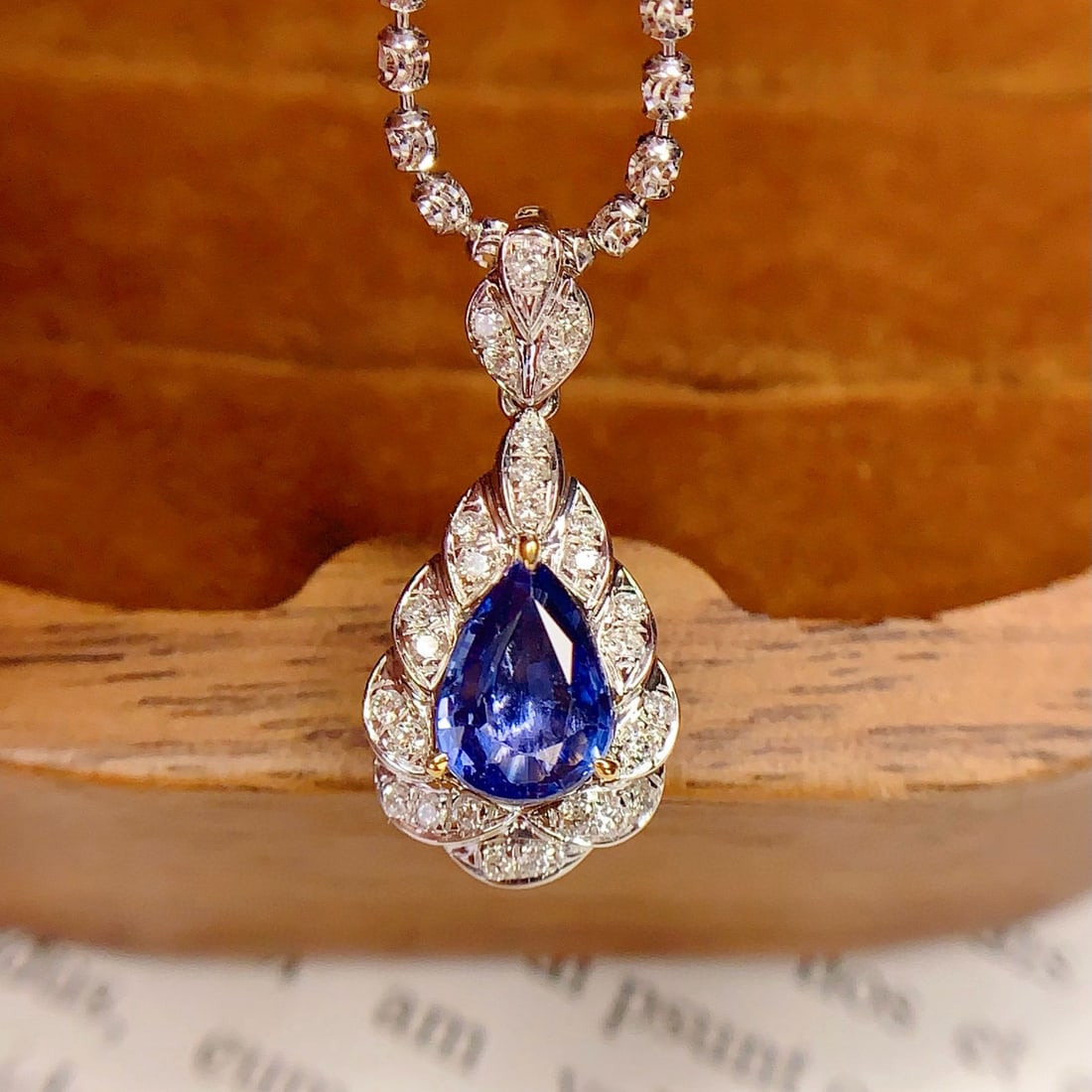 14k Gold 1.23 Ct Natural Sapphire & Diamond Pendant( Without Chain ): Ref:231036196 // gold content:14k gold // main gemstone:sapphire // shape:pear // carat weight:1. 23ct // color:blue // treatment:natural // // adjacent gemstone 2 : diamond // number of stones:28 //