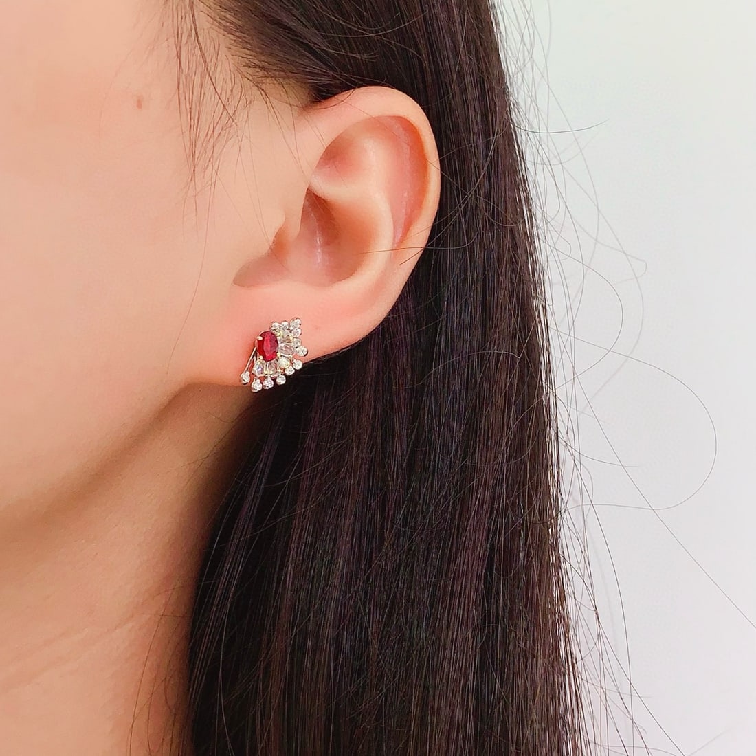 14k Gold 0.8 Ct Natural Ruby & Diamond & Sapphire Earrings - 4