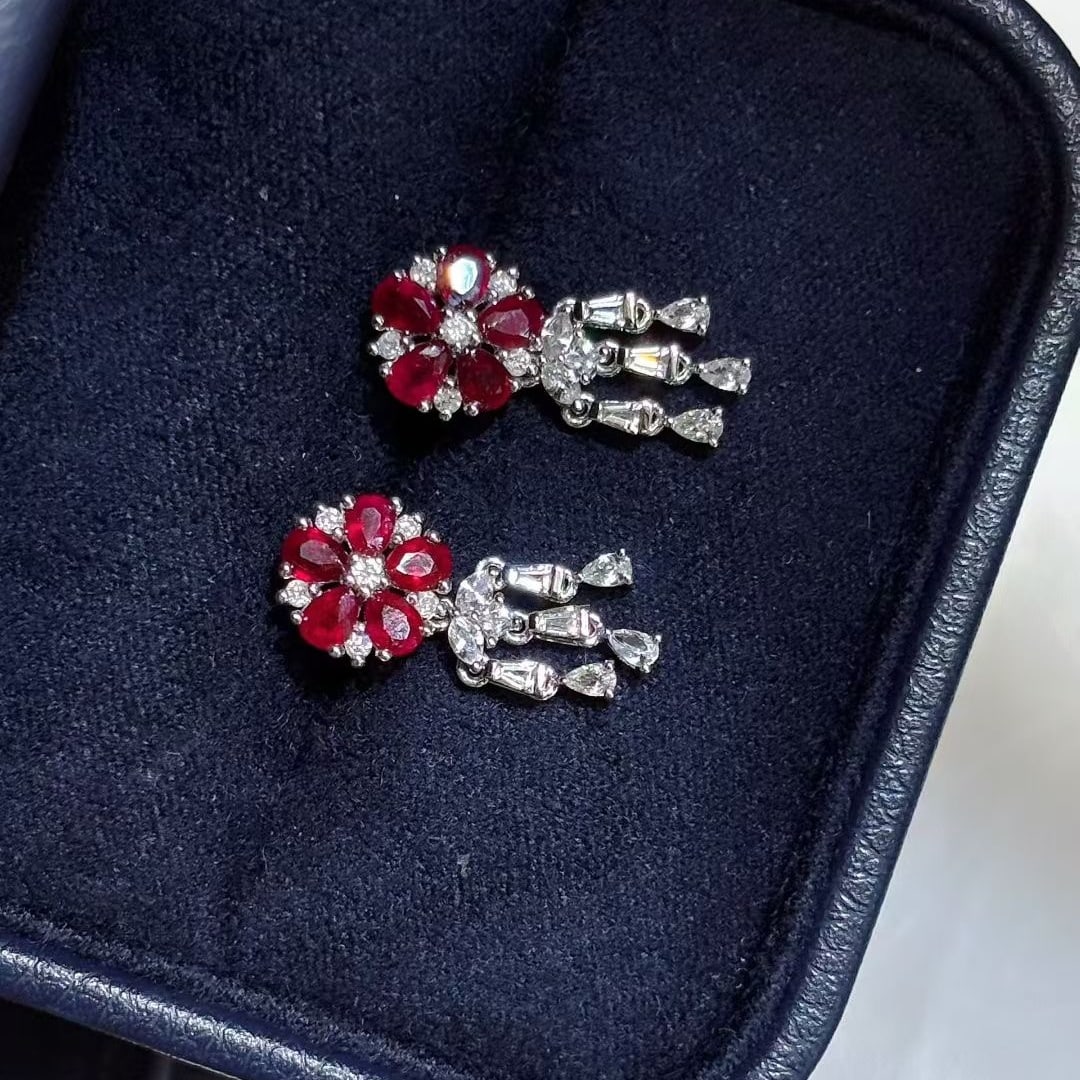 14k Gold 1.3 Ct Natural Ruby & Diamond Earrings - 3