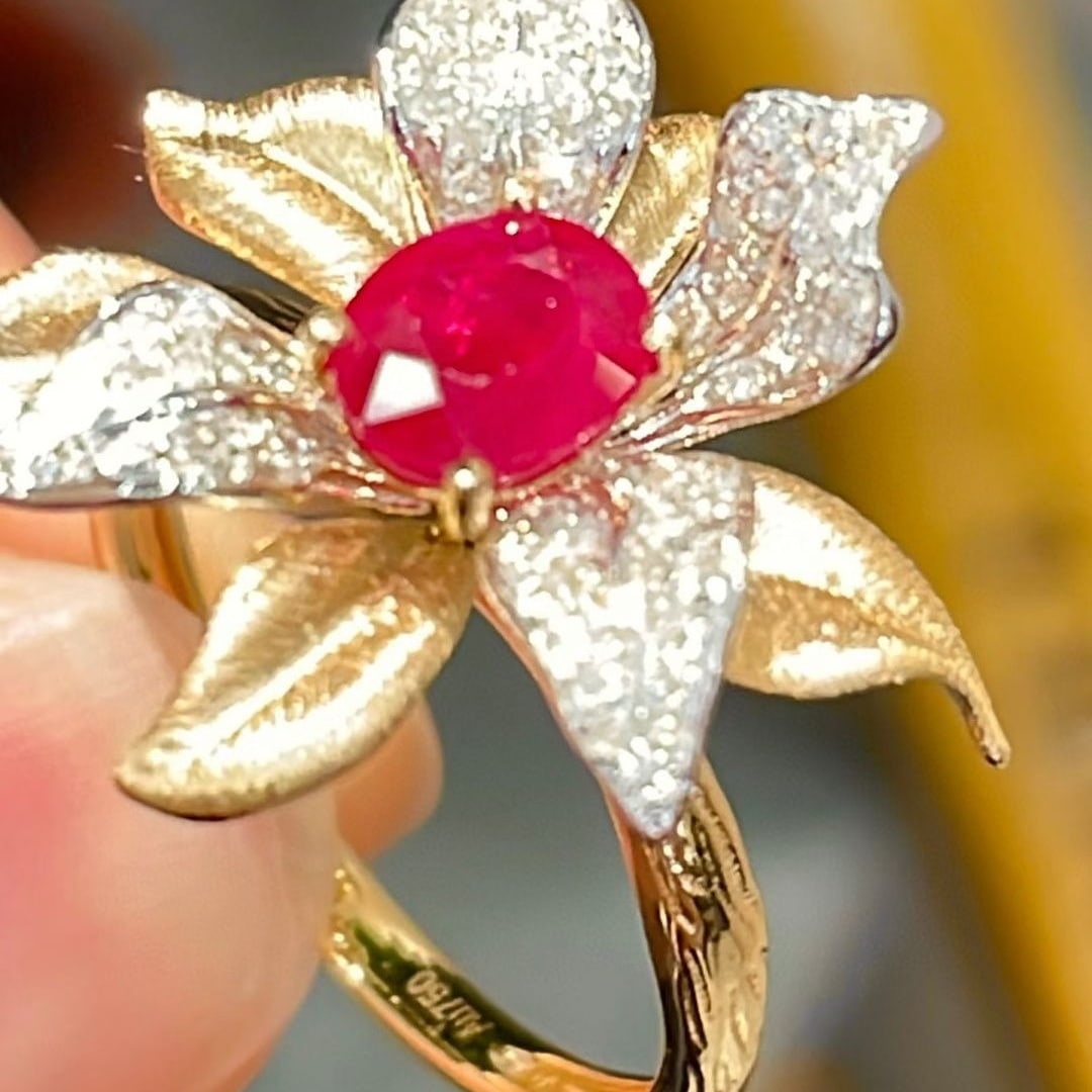 14k Gold 0.88 Ct Natural Ruby & Diamond Ring - 2