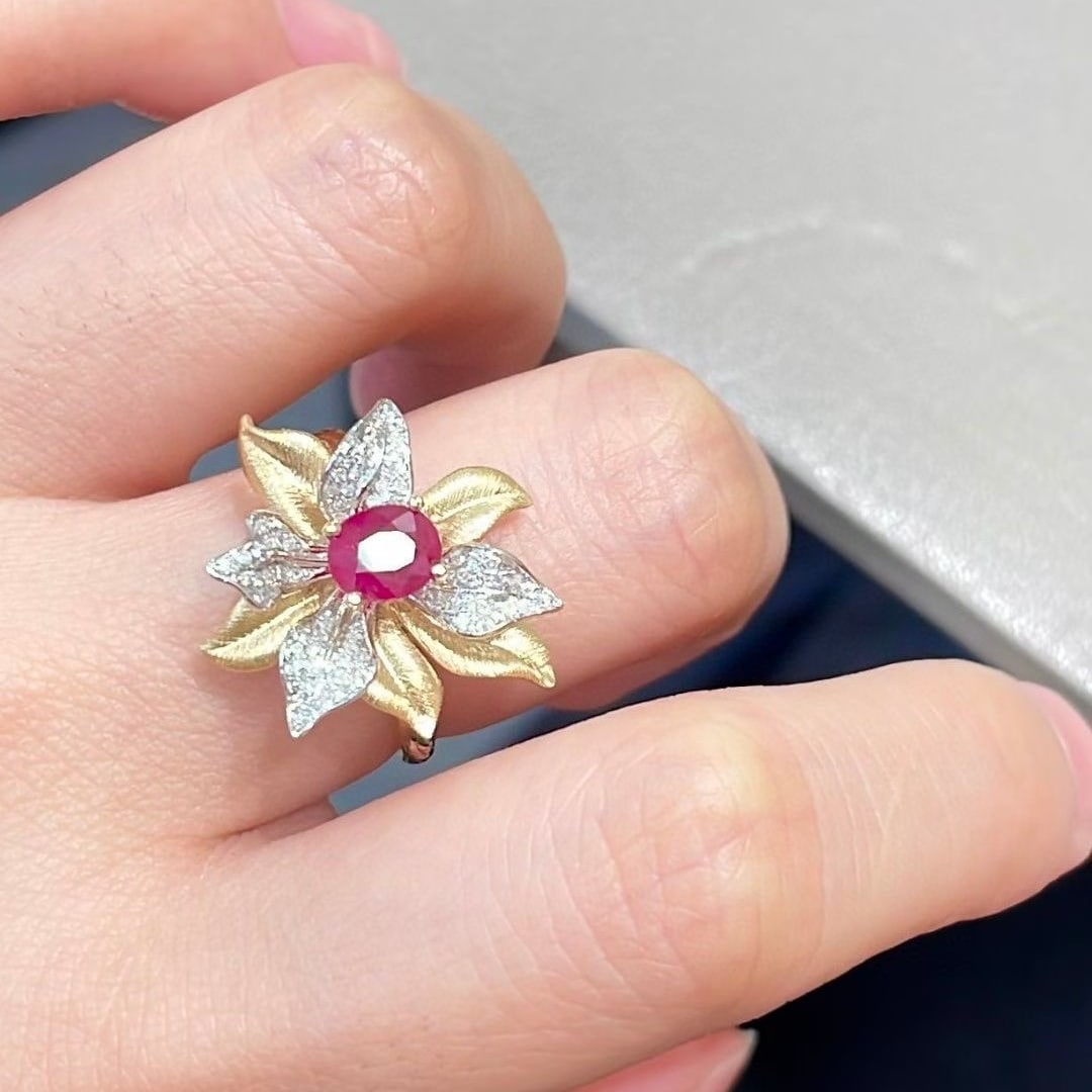14k Gold 0.88 Ct Natural Ruby & Diamond Ring - 5