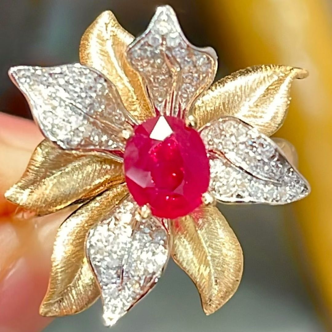 14k Gold 0.88 Ct Natural Ruby & Diamond Ring - 6