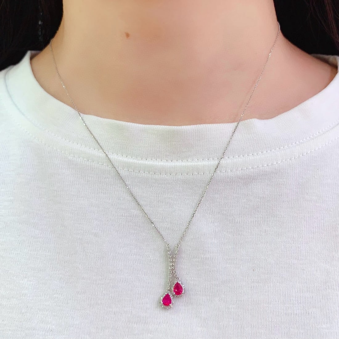 14k Gold 0.8 Ct Natural Ruby & Diamond Necklace - 2