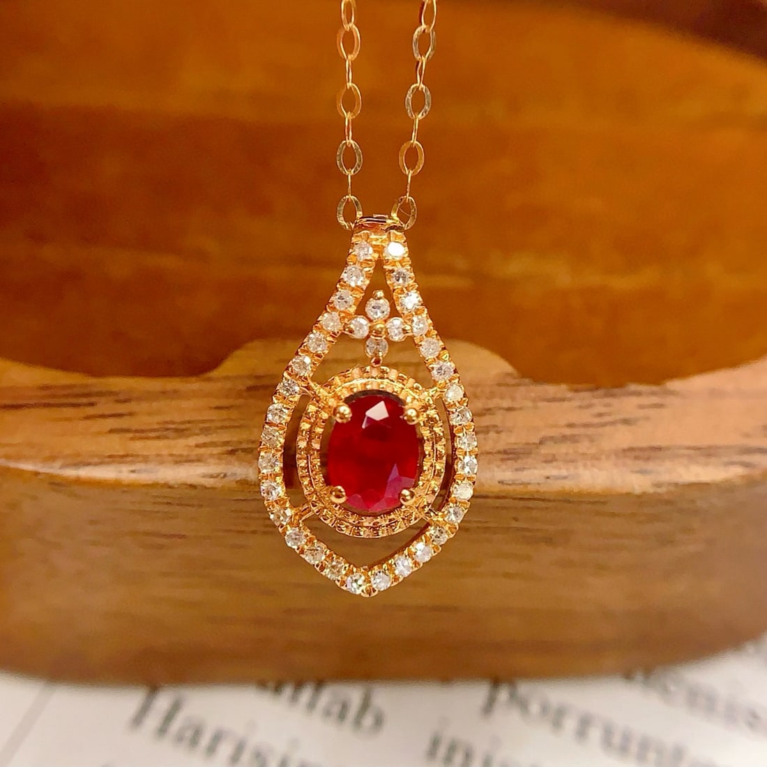 14k Gold 0.4 Ct Natural Ruby & Diamond Pendant( Without Chain ): Ref:231036209 // gold content:14k gold // main gemstone:ruby // shape:oval // carat weight:0. 4ct // color:red // treatment:natural // // adjacent gemstone 2 : diamond // number of stones:36 //