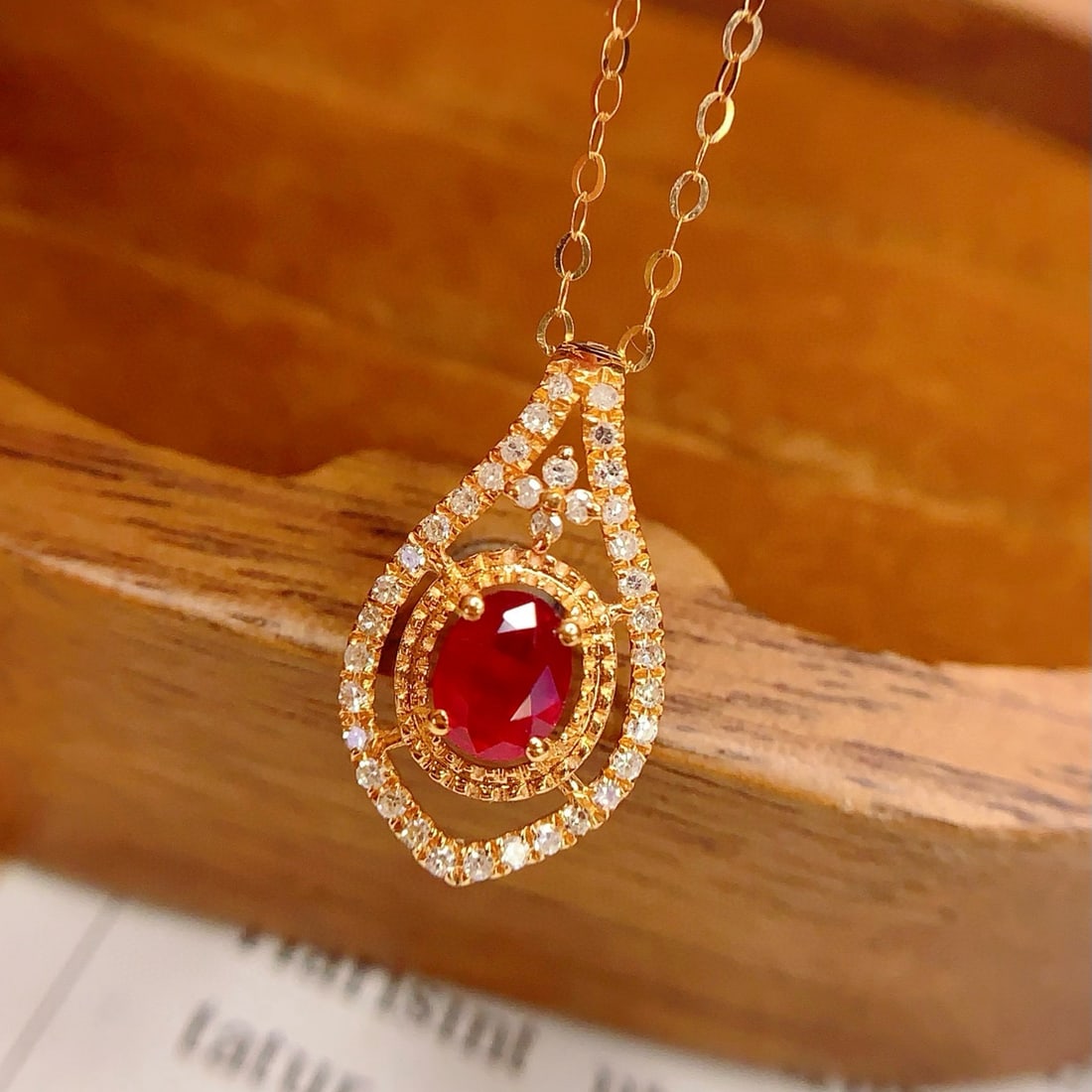 14k Gold 0.4 Ct Natural Ruby & Diamond Pendant( Without Chain ) - 2
