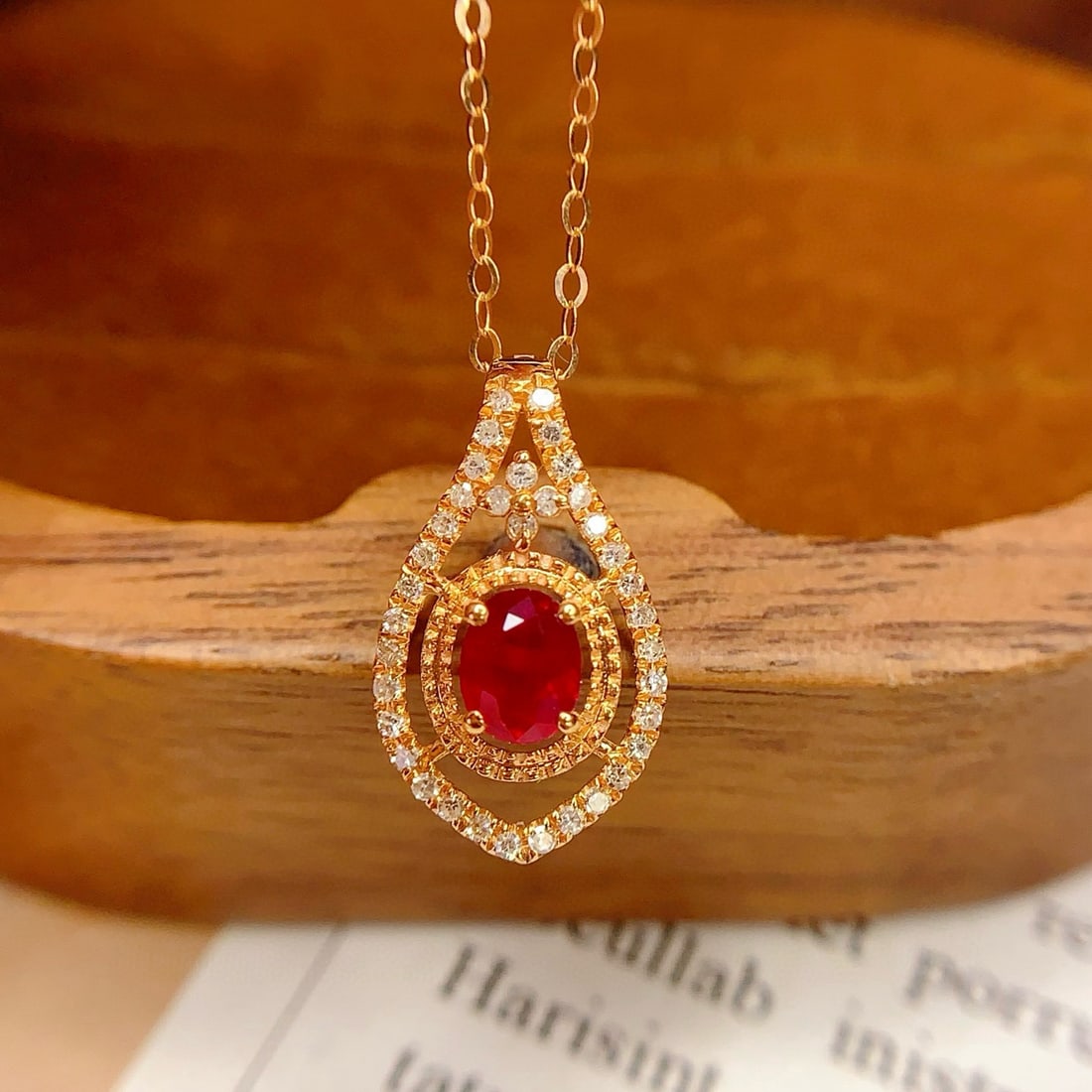 14k Gold 0.4 Ct Natural Ruby & Diamond Pendant( Without Chain ) - 3