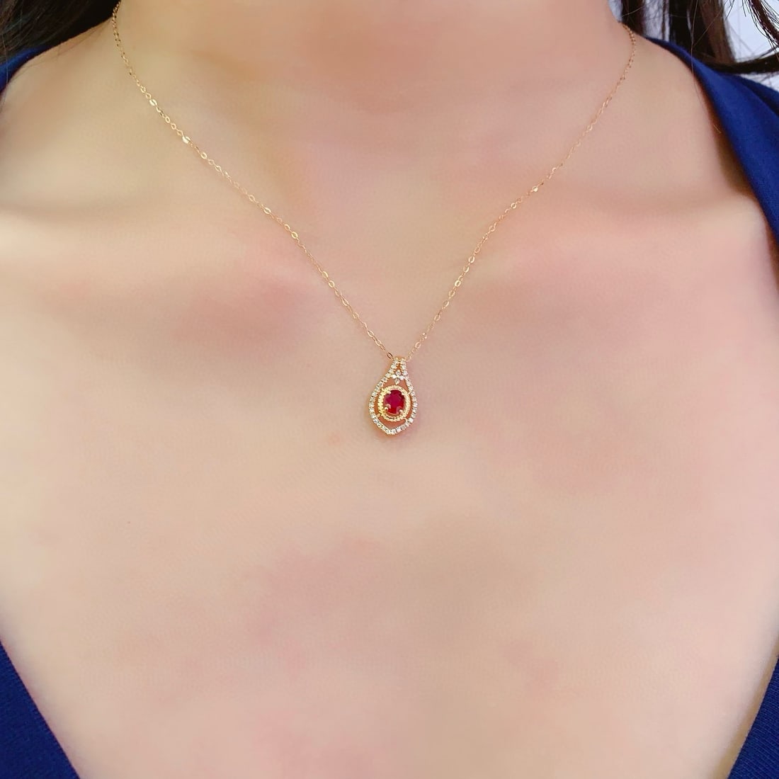 14k Gold 0.4 Ct Natural Ruby & Diamond Pendant( Without Chain ) - 4