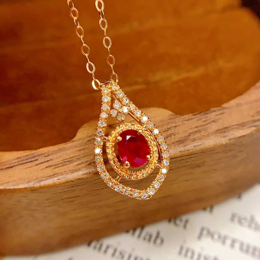 14k Gold 0.4 Ct Natural Ruby & Diamond Pendant( Without Chain ) - 5