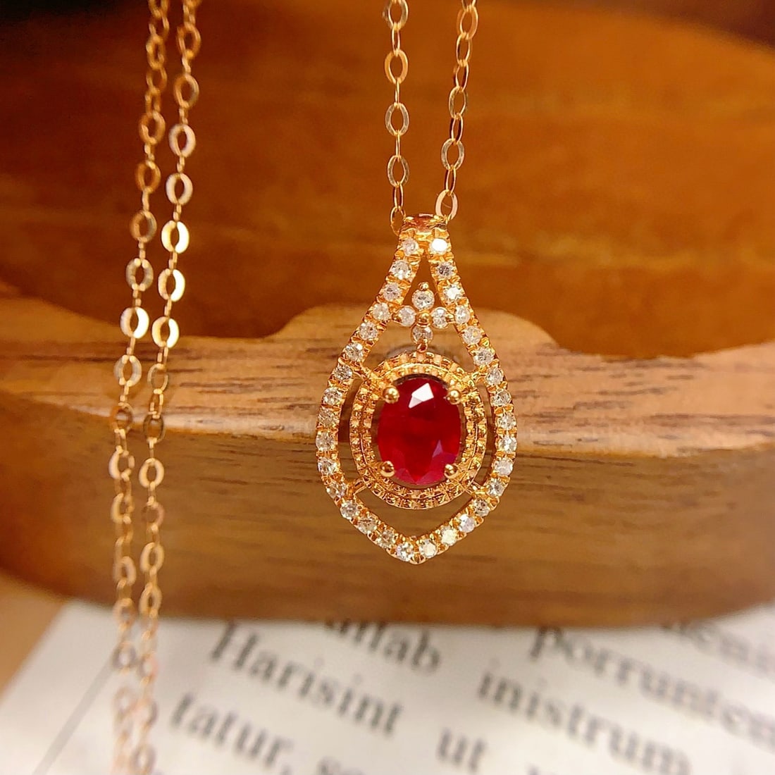 14k Gold 0.4 Ct Natural Ruby & Diamond Pendant( Without Chain ) - 6