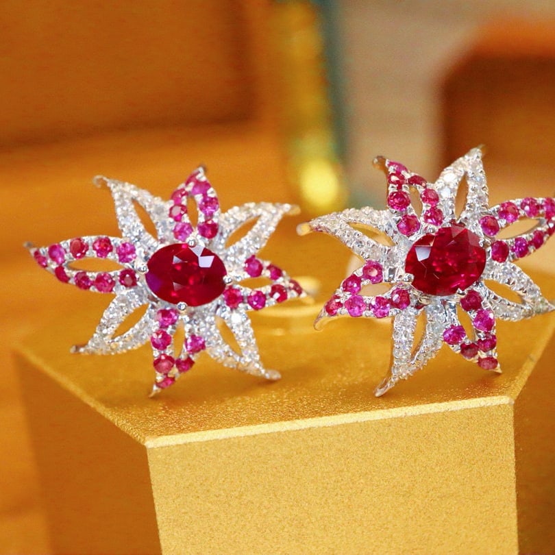 14k Gold 1.26 Ctw Natural Ruby & Diamond Earrings - 2