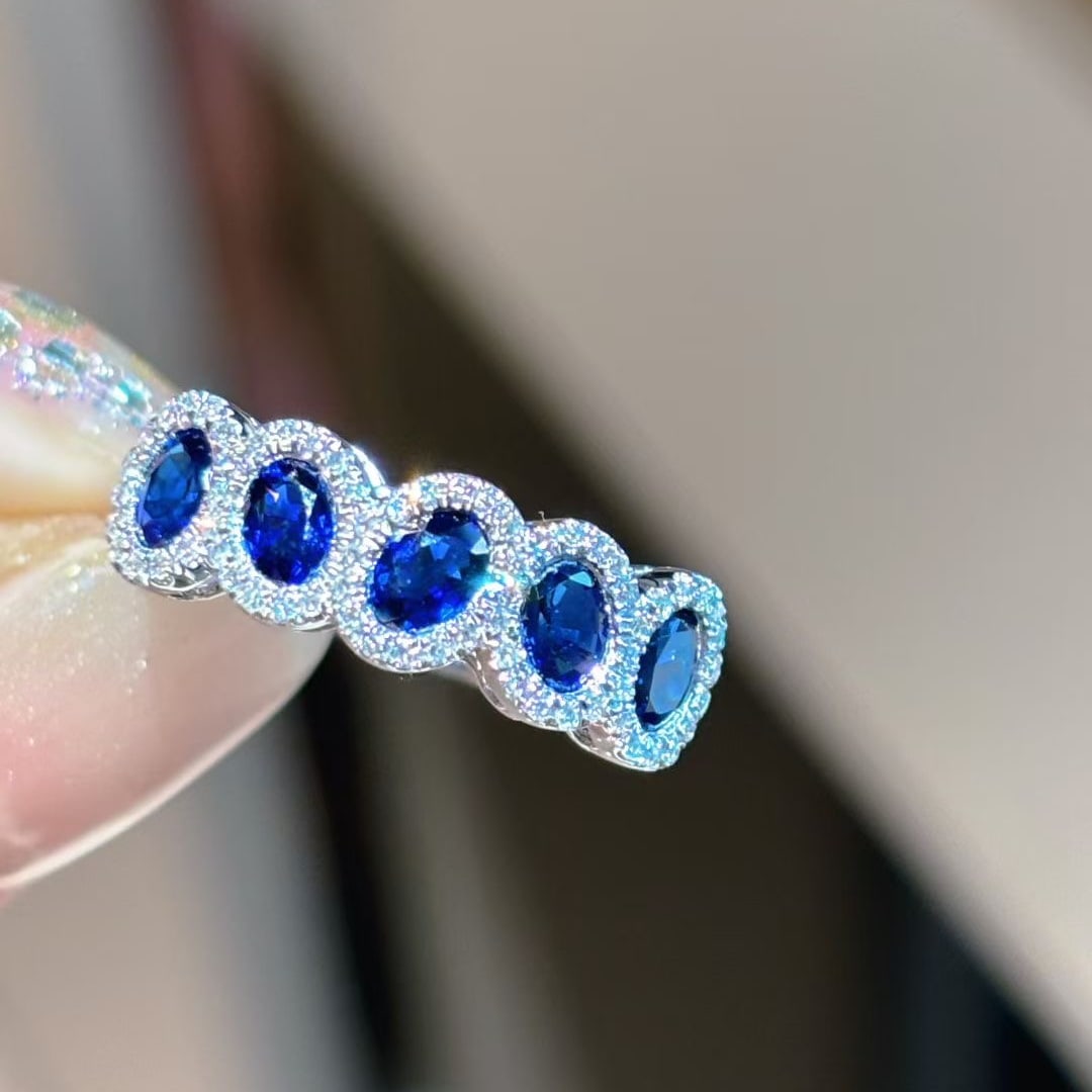 14k Gold 1 Ct Natural Sapphire & Diamond Ring: Ref:231036225 // gold content:14k gold // ring size:7. 25us // // main gemstone:sapphire // shape:oval // carat weight:1ct // color:royal blue // treatment:natural // // adjacent gemstone 2 : diamond