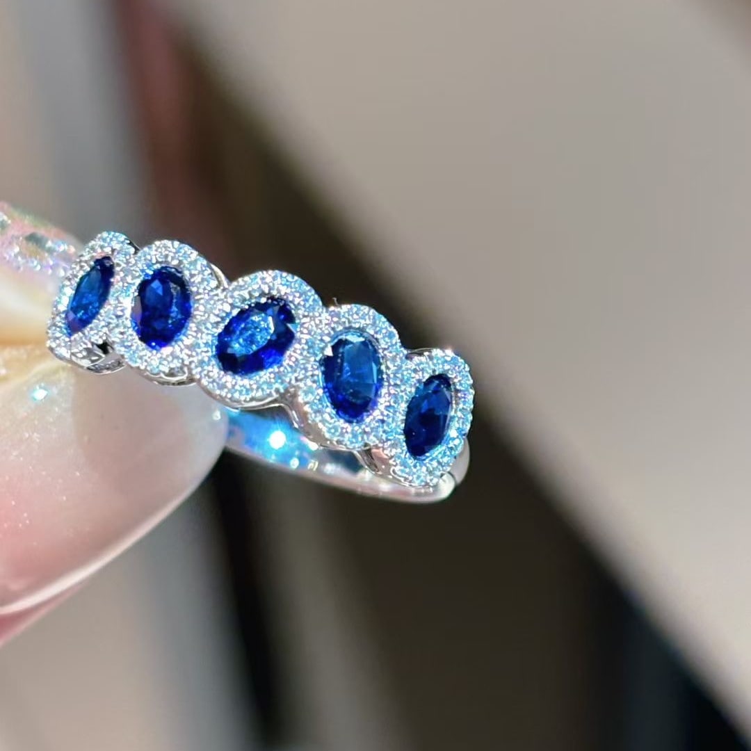14k Gold 1 Ct Natural Sapphire & Diamond Ring - 4