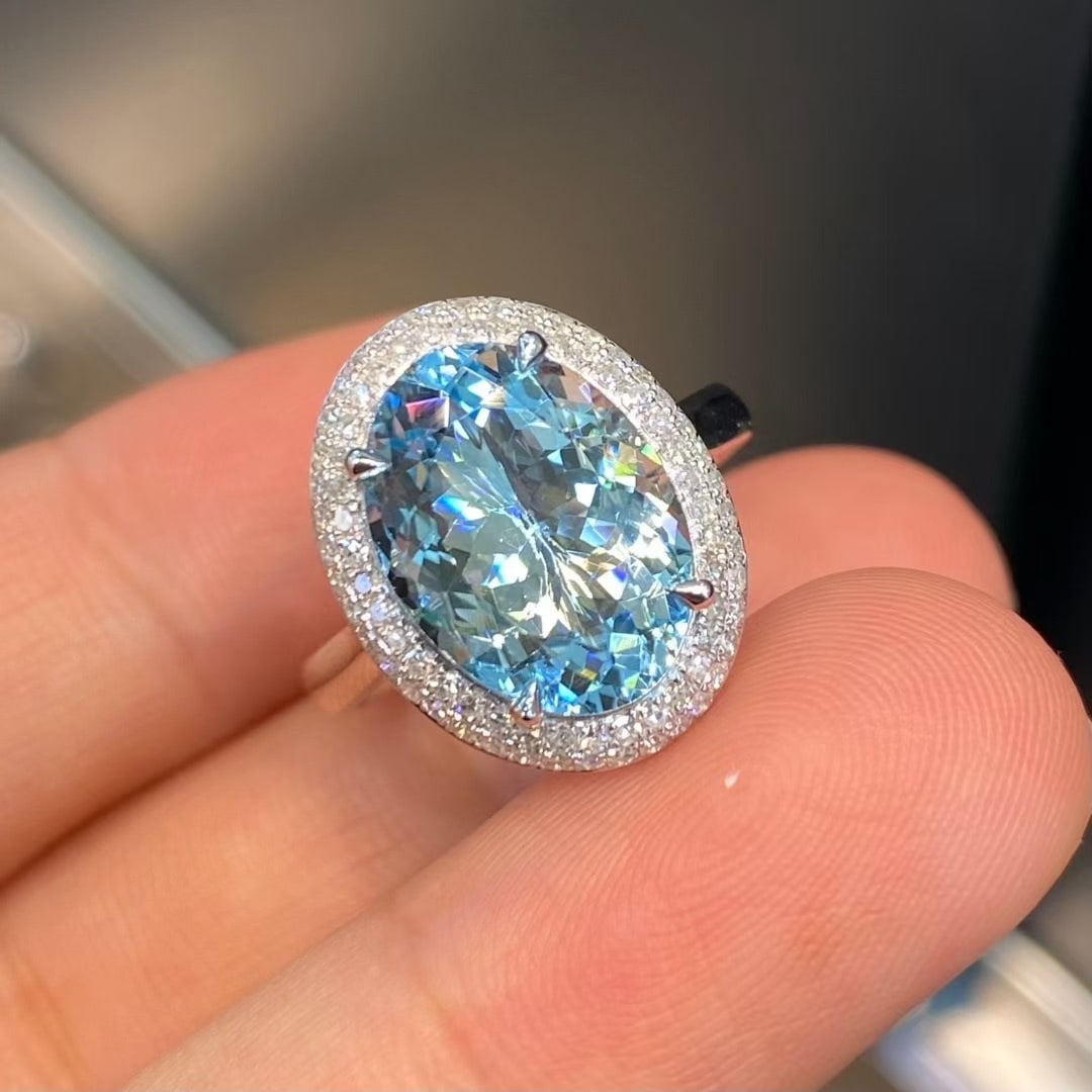 14k Gold 5.16 Ctw Natural Aquamarine & Diamond Ring - 3