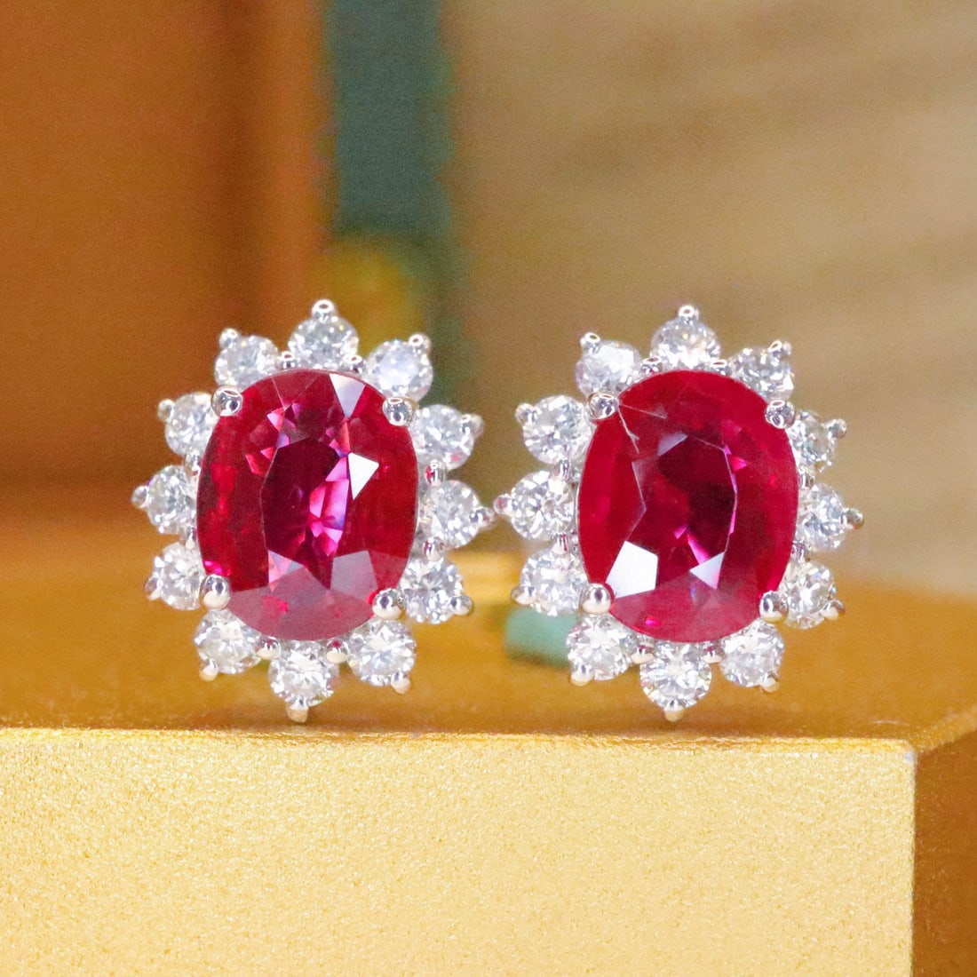 14k Gold 1.46 Ctw Natural Ruby & Diamond Earrings (1 of 6)