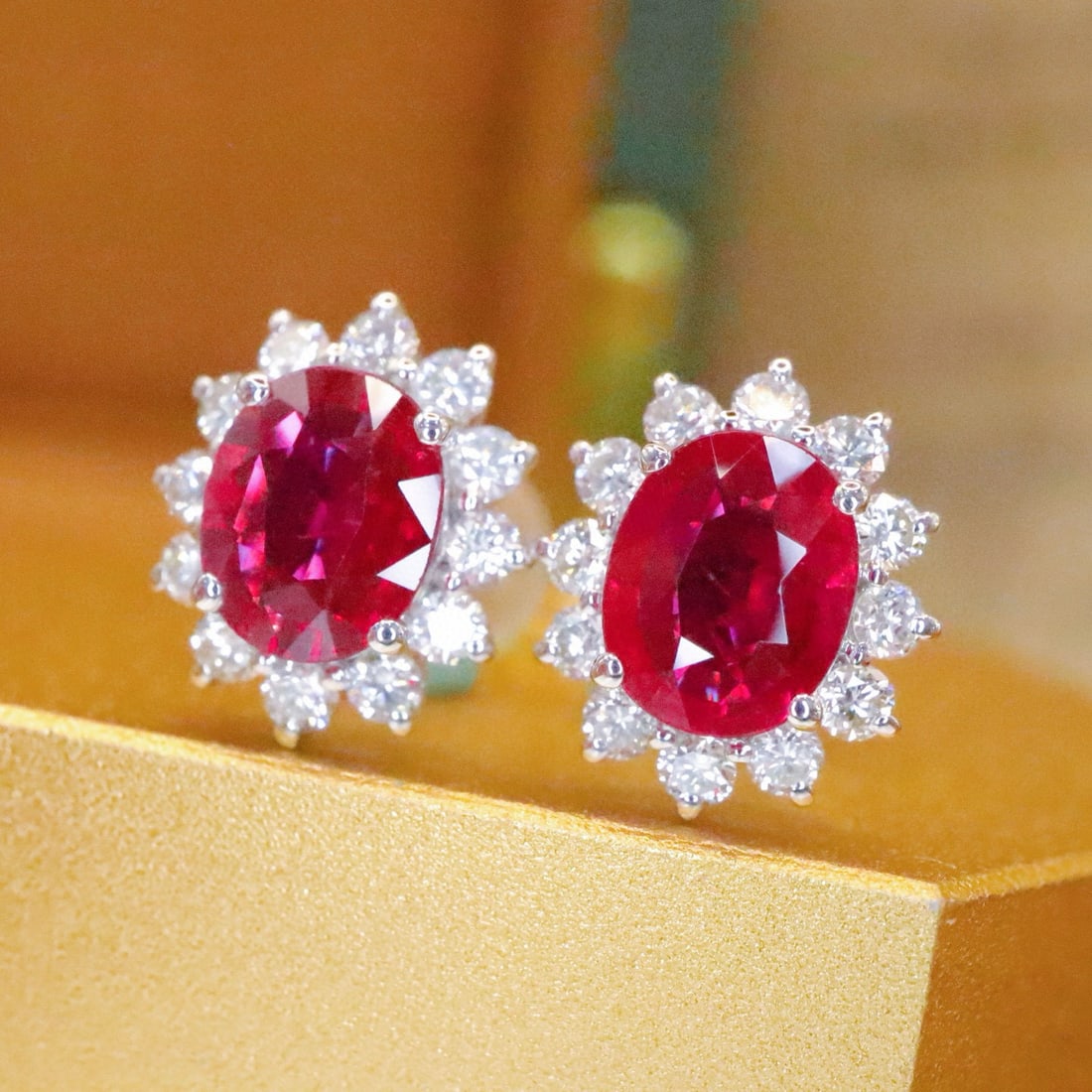 14k Gold 1.46 Ctw Natural Ruby & Diamond Earrings - 2