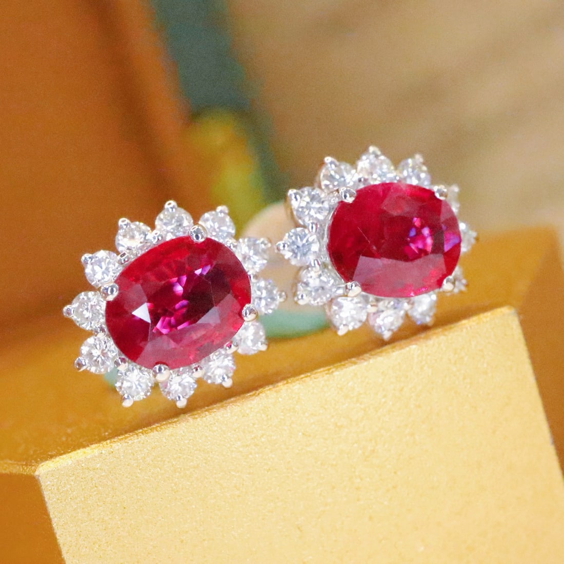 14k Gold 1.46 Ctw Natural Ruby & Diamond Earrings - 3