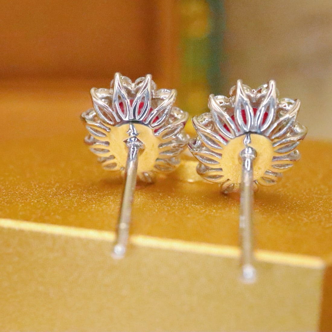14k Gold 1.46 Ctw Natural Ruby & Diamond Earrings - 4