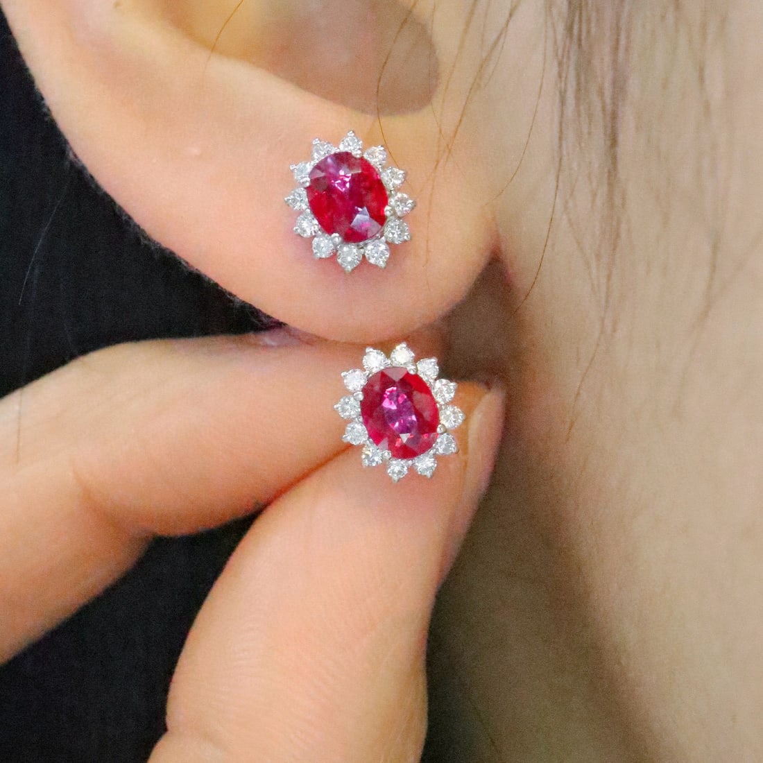 14k Gold 1.46 Ctw Natural Ruby & Diamond Earrings - 5