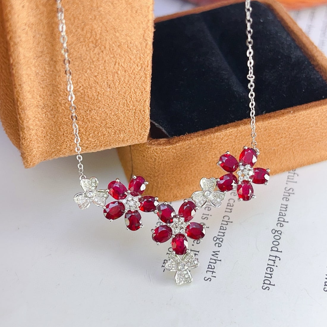 14k Gold 4.50 Ct Natural Ruby & Diamond Necklace - 2