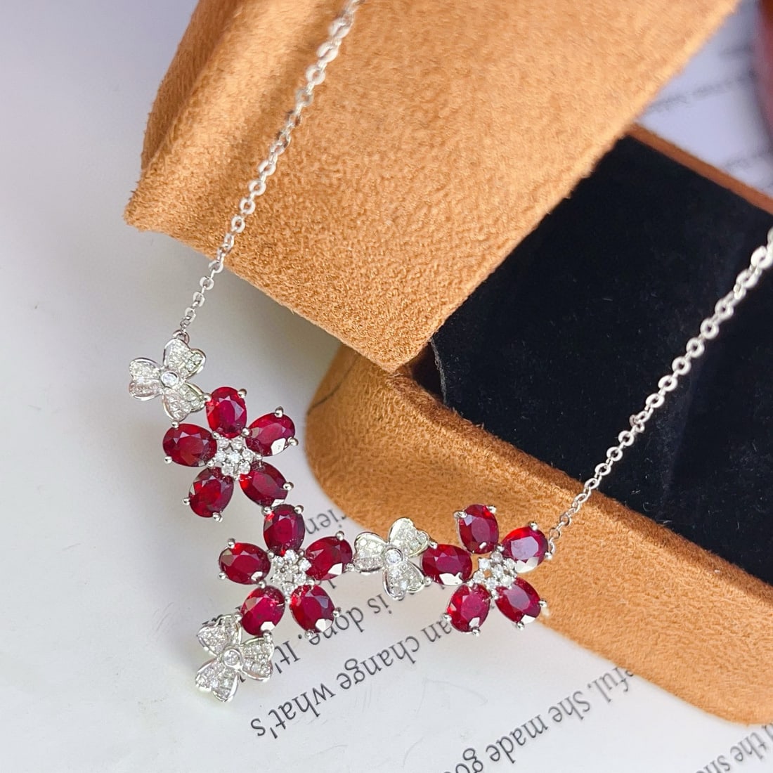 14k Gold 4.50 Ct Natural Ruby & Diamond Necklace - 3