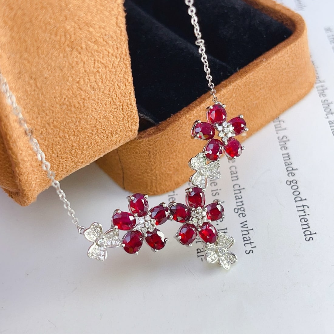 14k Gold 4.50 Ct Natural Ruby & Diamond Necklace - 4