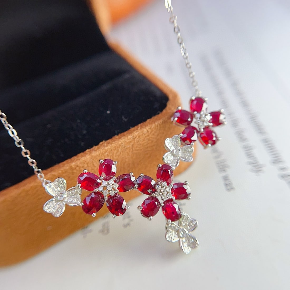 14k Gold 4.50 Ct Natural Ruby & Diamond Necklace - 6