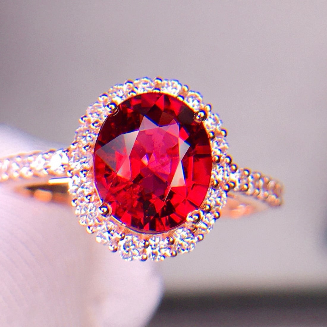 14k Gold 2.12 Ct Natural Tourmaline & Diamond Ring: Ref:231036284 // gold content:14k gold // ring size:7. 25us // // main gemstone:tourmaline // shape:oval // carat weight:2. 12ct // color:red // treatment:natural // // adjacent gemstone 2 : diamond