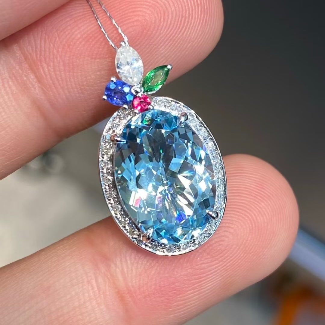 14k Gold 5.29 Ctw Natural Aquamarine & Diamond Pendant( Without Chain ) (1 of 5)