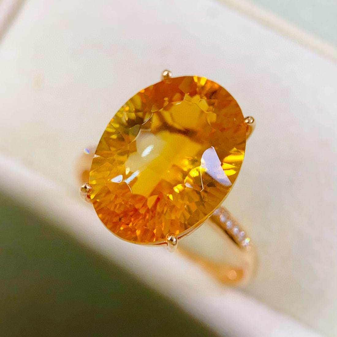 14k Gold 8.43 Ctw Natural Citrine & Diamond Ring - 4