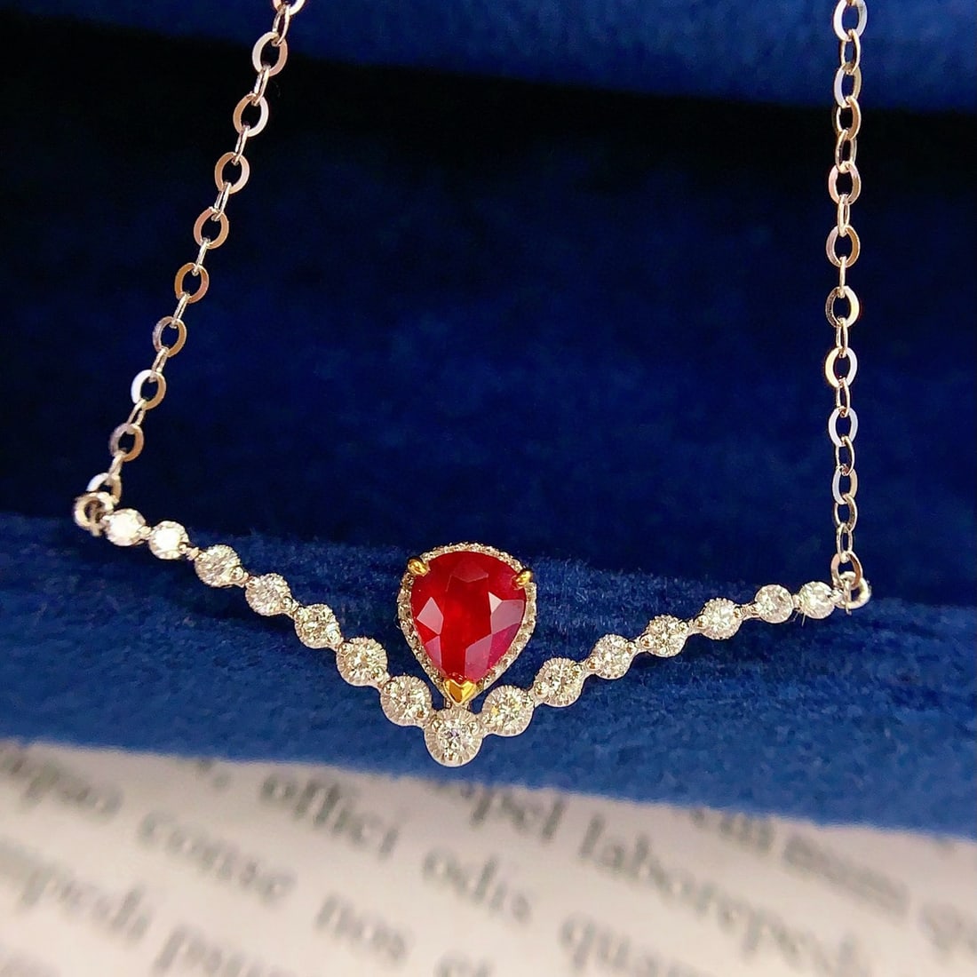 14k Gold 0.6 Ct Natural Ruby & Diamond Necklace: Ref:231036318 // gold content:14k gold // main gemstone:ruby // shape:pear // carat weight:0. 6ct // color:red // treatment:natural // // adjacent gemstone 2 : diamond // number of stones:15 // shape: