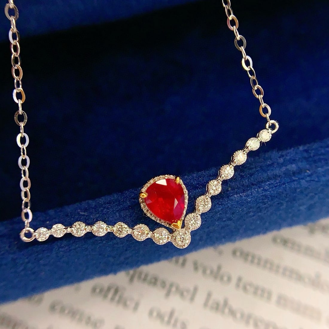 14k Gold 0.6 Ct Natural Ruby & Diamond Necklace - 3