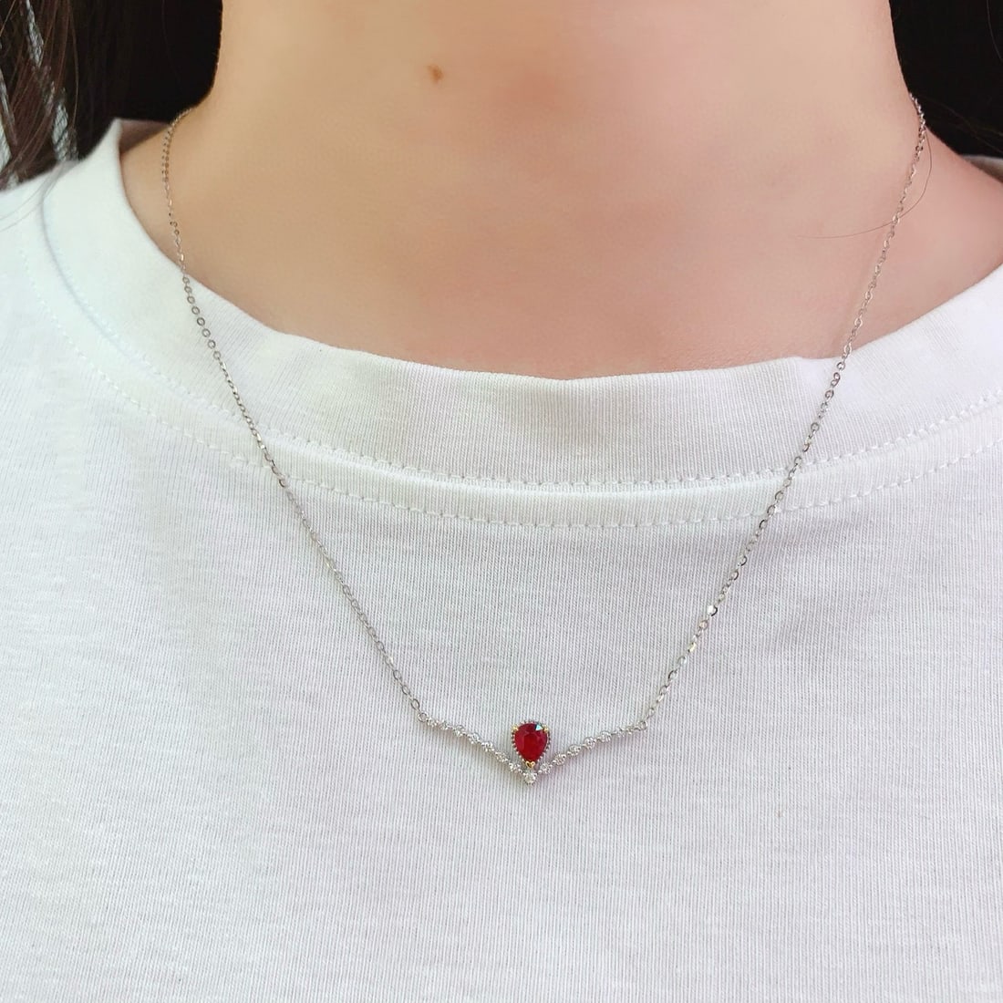 14k Gold 0.6 Ct Natural Ruby & Diamond Necklace - 7