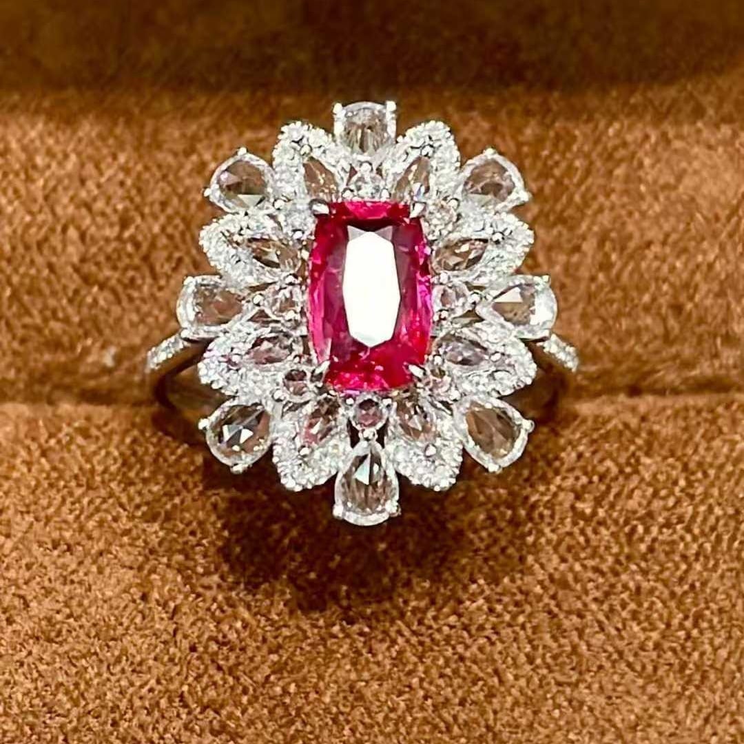 14k Gold 1.08 Ct Natural Ruby & Diamond & Sapphire Ring - 3