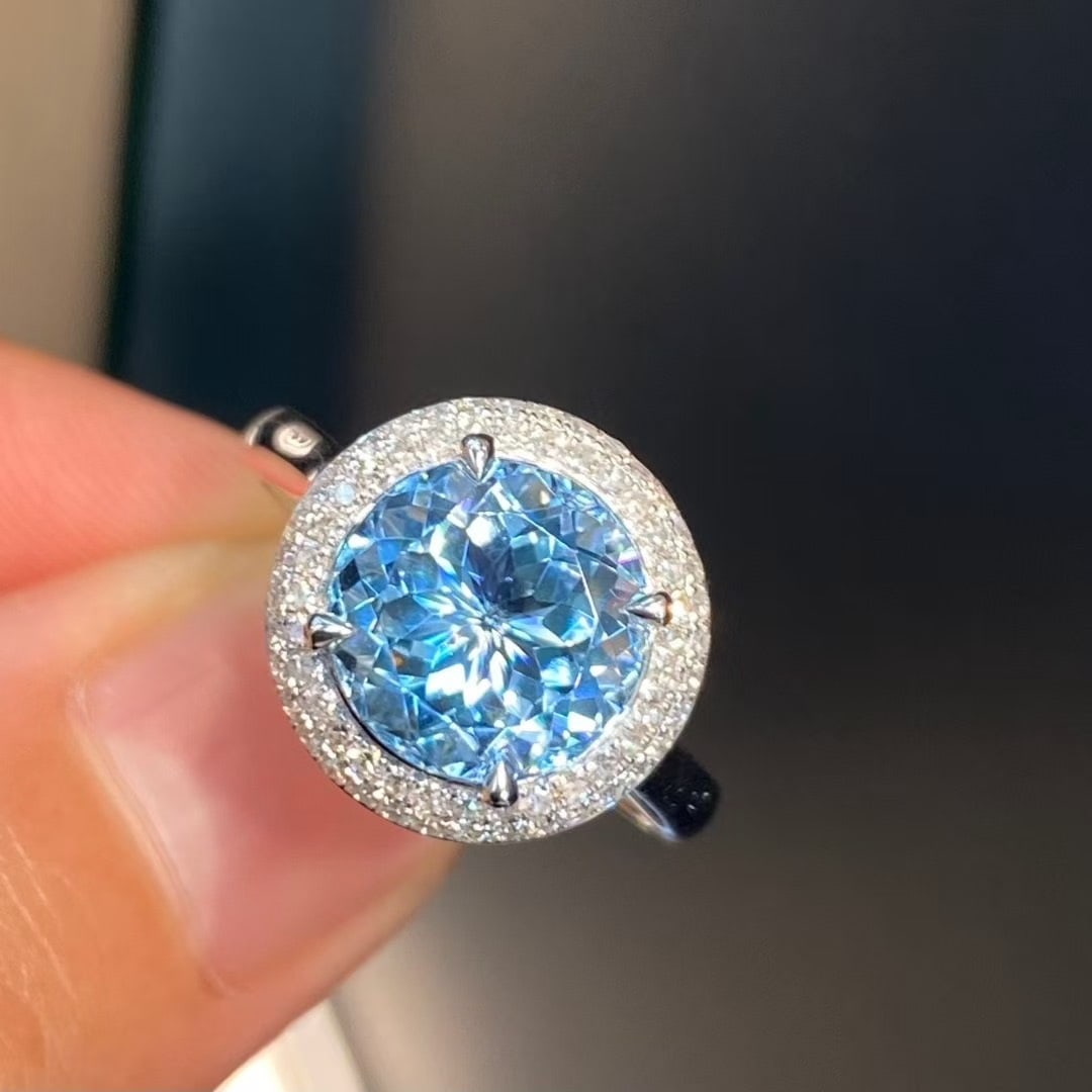 14k Gold 3.50 Ctw Natural Aquamarine & Diamond Ring: Ref:231036332 // gold content:14k gold // ring size:7. 25us // // main gemstone:aquamarine // shape:round // carat weight:3. 16ct // color:santa maria color // treatment:natural // cut grade:g // //