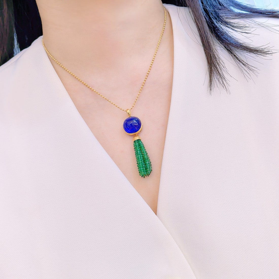 14k Gold 33.2 Ctw Natural Tanzanite & Emerald Pendant( Without Chain ) - 5