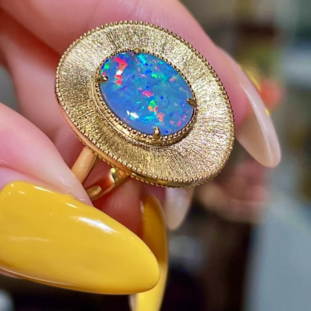 14k Gold 1.55 Ct Natural Opal Ring - 2