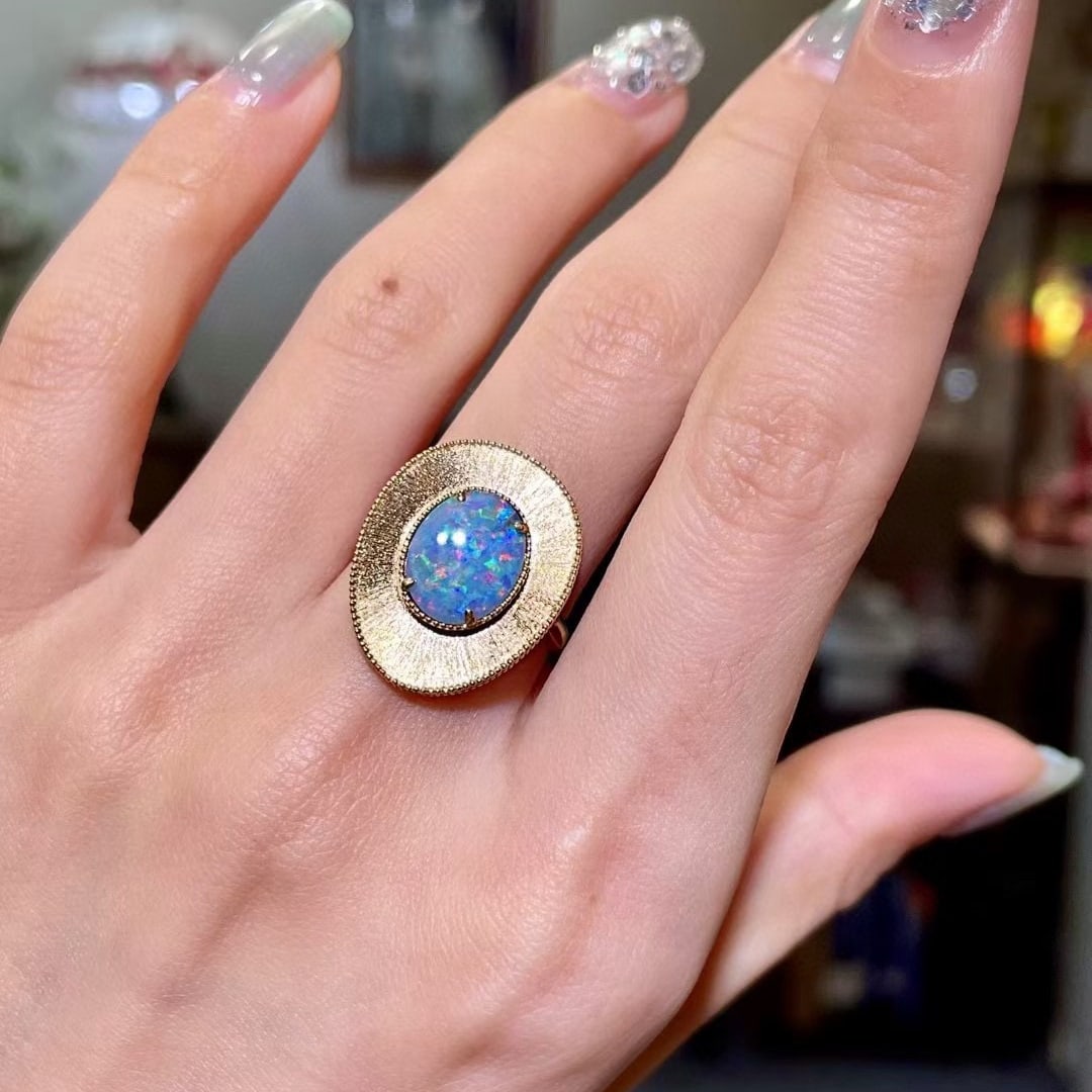 14k Gold 1.55 Ct Natural Opal Ring - 3