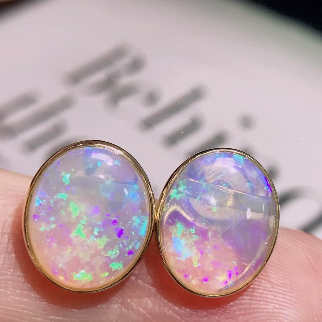 14k Gold 4.1 Ct Natural Opal Earrings - 3