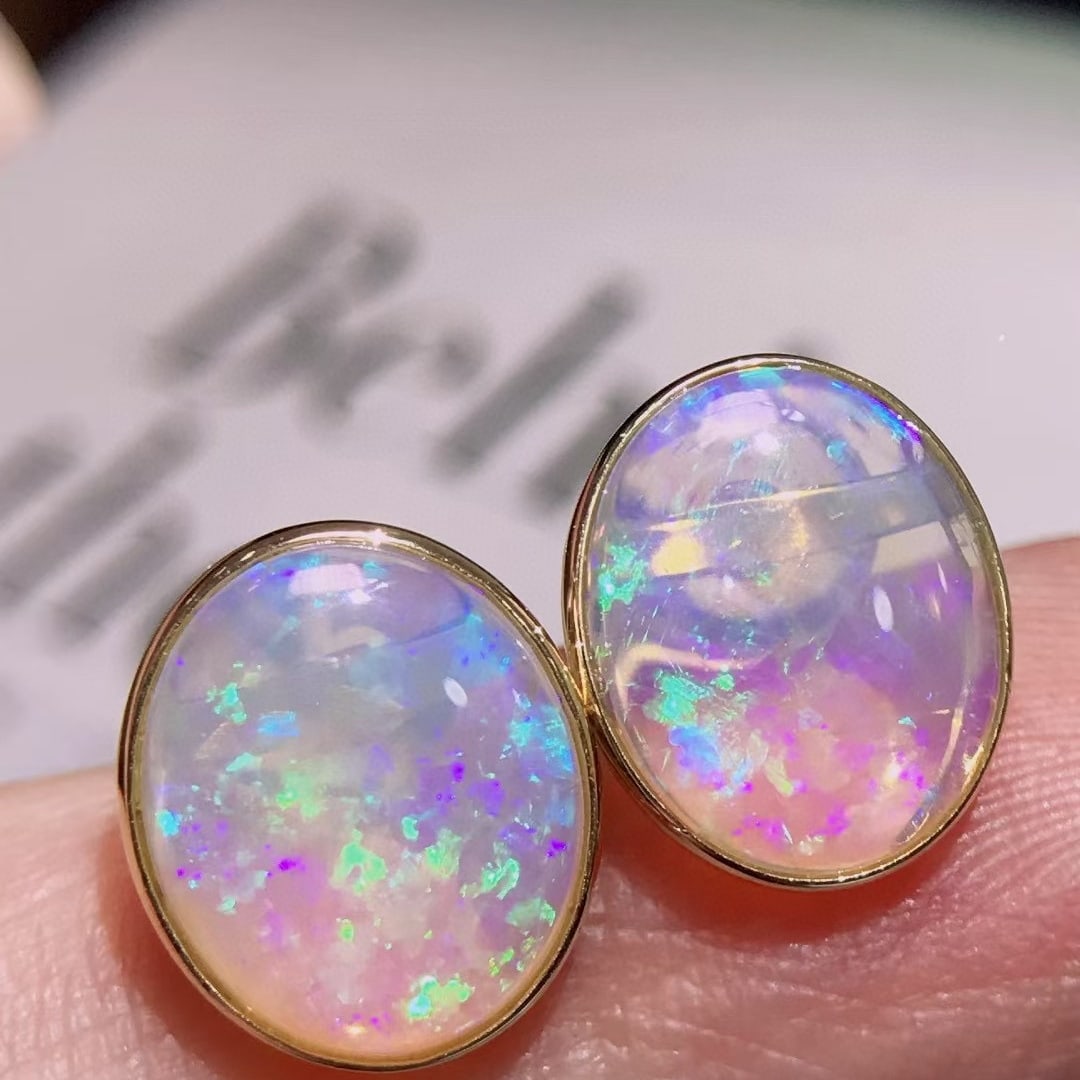 14k Gold 4.1 Ct Natural Opal Earrings - 4