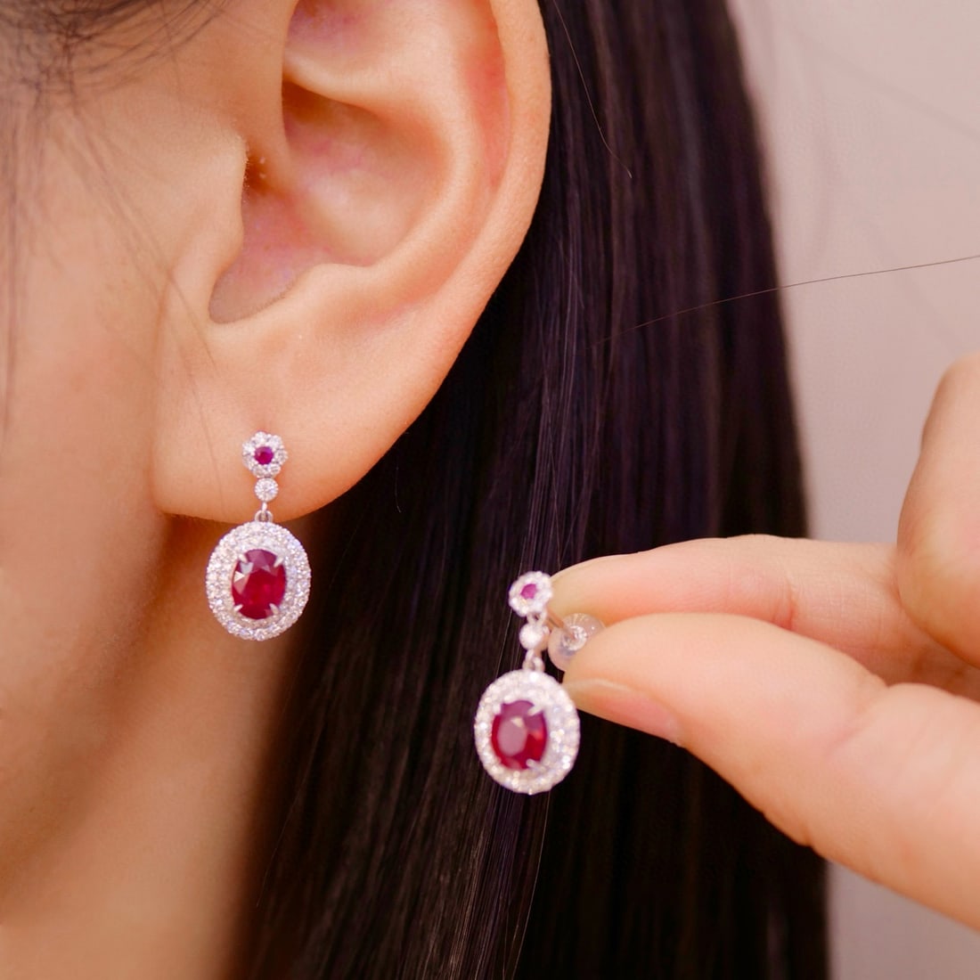 14k Gold 2.54 Ctw Natural Ruby & Diamond Earrings - 2