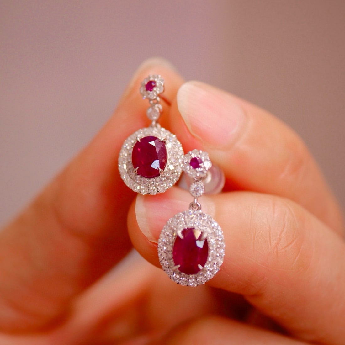 14k Gold 2.54 Ctw Natural Ruby & Diamond Earrings - 4