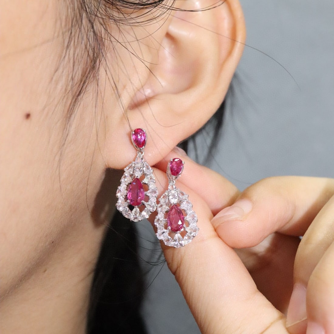 14k Gold 2.02 Ctw Natural Ruby & Diamond Earrings - 3