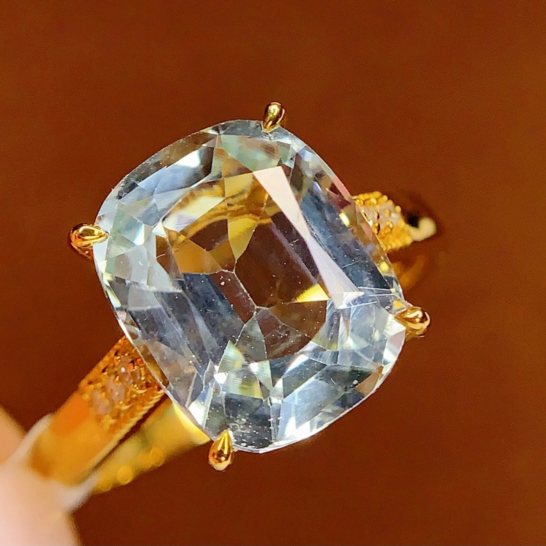 14k Gold 5.3 Ct Natural Aquamarine & Diamond Ring - 2