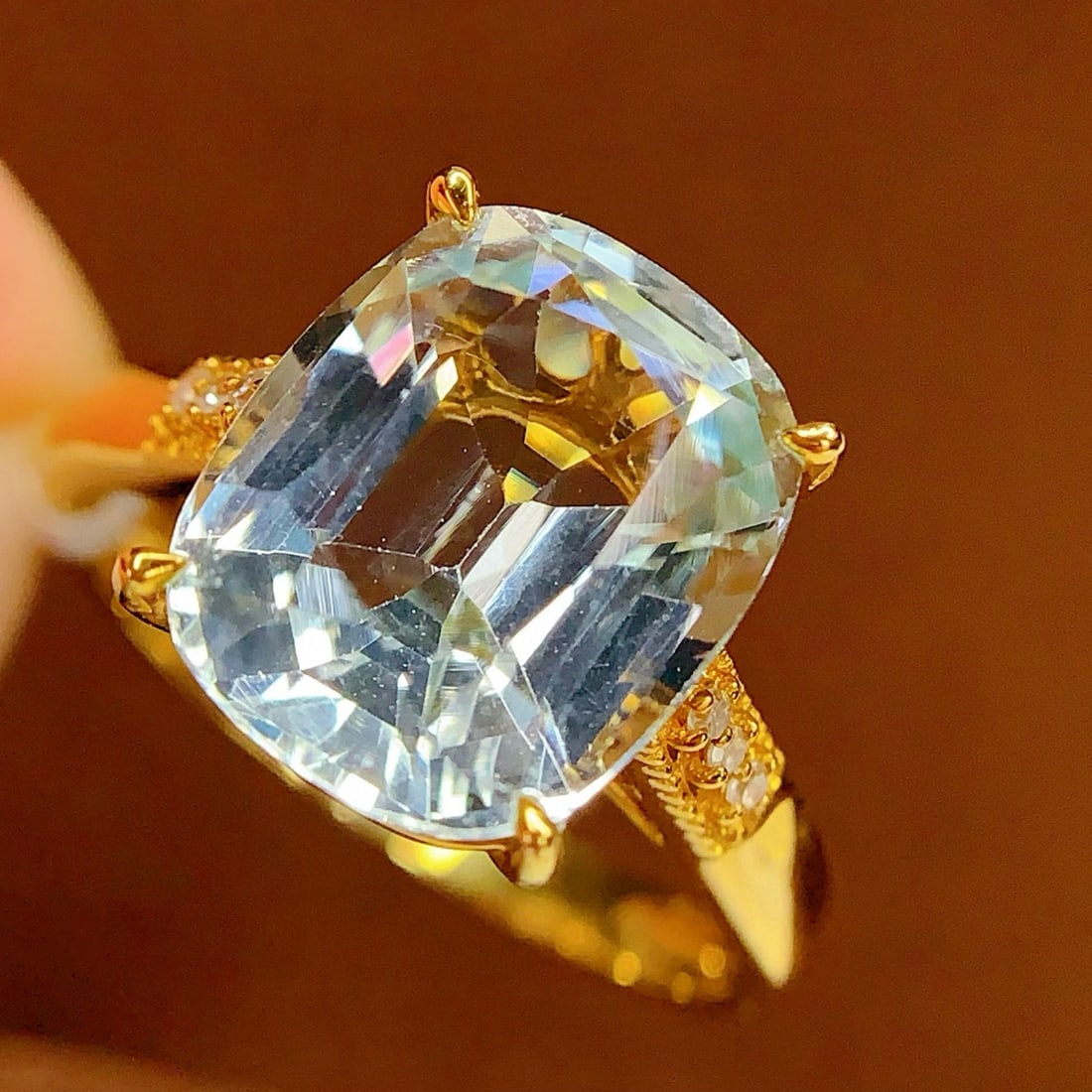 14k Gold 5.3 Ct Natural Aquamarine & Diamond Ring - 5