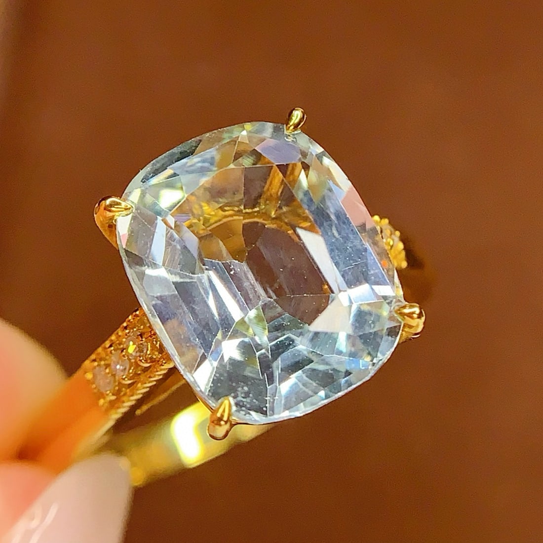 14k Gold 5.3 Ct Natural Aquamarine & Diamond Ring - 6