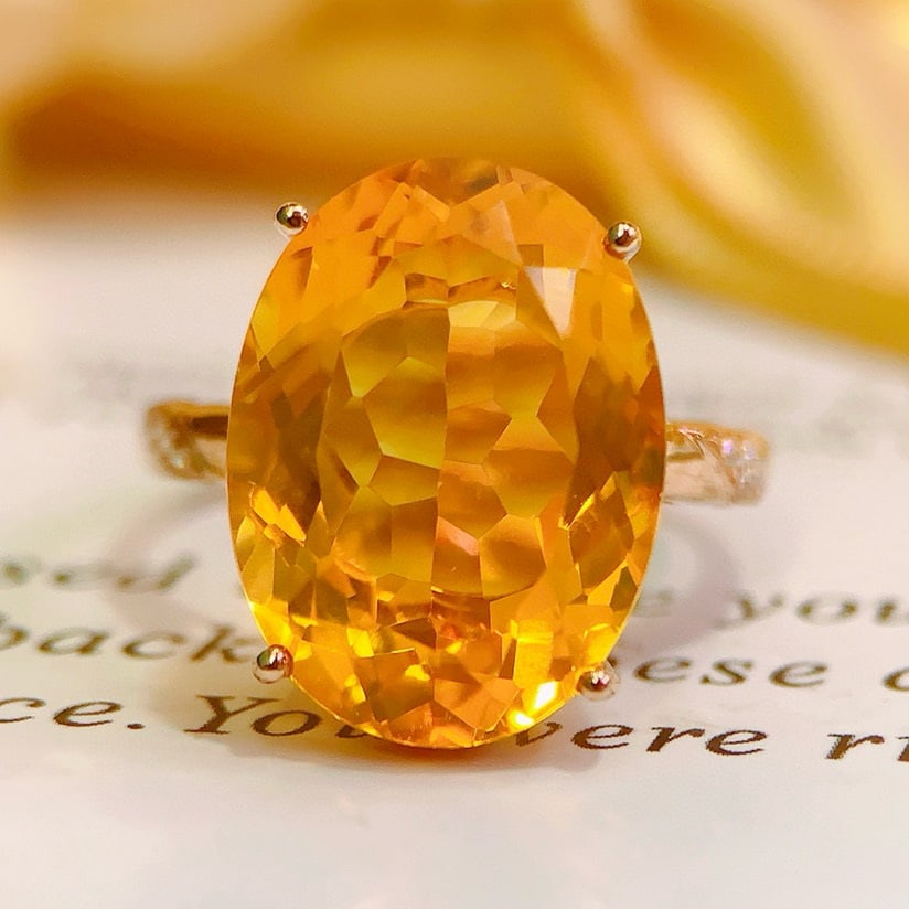 14k Gold 8.13 Ctw Natural Citrine & Diamond Ring: Ref:231036387 // gold content:14k gold // ring size:7. 25us // // main gemstone:citrine // shape:oval // carat weight:8. 1ct // color:yellow // treatment:natural // // adjacent gemstone 2 : diamond //