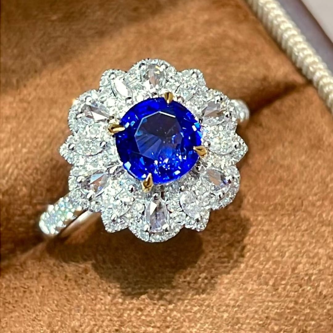 14k Gold 1.55 Ct Natural Sapphire & Diamond Ring - 2